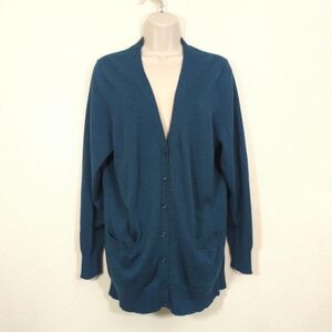 Lord & Taylor 100% Merino Wool Teal Cardigan